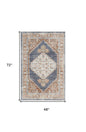4' X 6' Denim Blue Oriental Power Loom Distressed Washable Area Rug