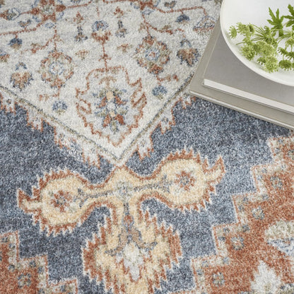 4' X 6' Denim Blue Oriental Power Loom Distressed Washable Area Rug