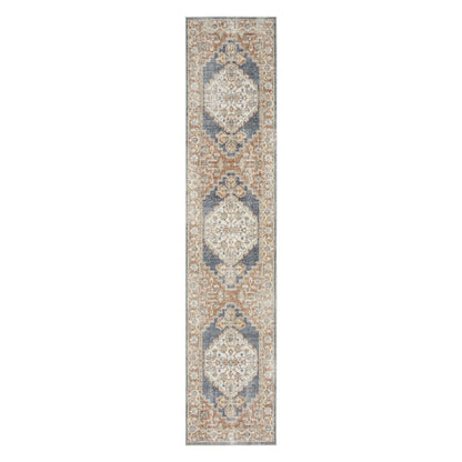 10' Denim Blue Oriental Power Loom Distressed Washable Runner Rug