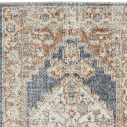 10' Denim Blue Oriental Power Loom Distressed Washable Runner Rug