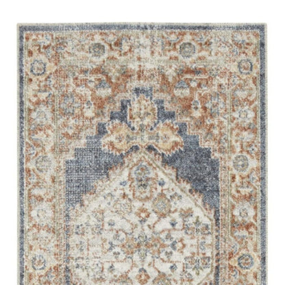 10' Denim Blue Oriental Power Loom Distressed Washable Runner Rug
