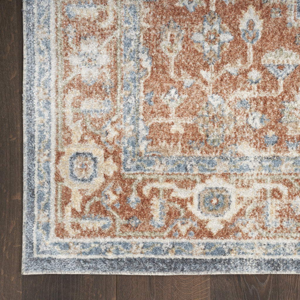 10' Denim Blue Oriental Power Loom Distressed Washable Runner Rug