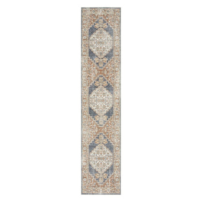 10' Denim Blue Oriental Power Loom Distressed Washable Runner Rug