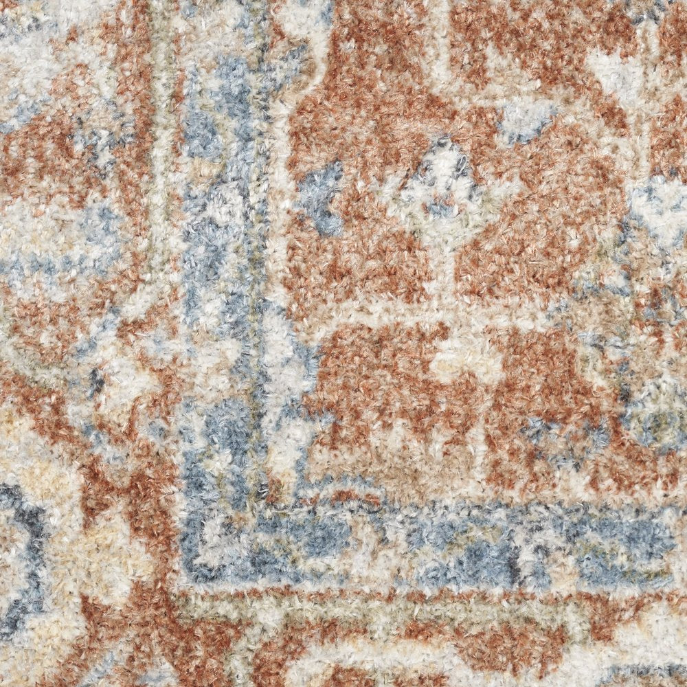 8' Denim Blue Oriental Power Loom Distressed Washable Runner Rug