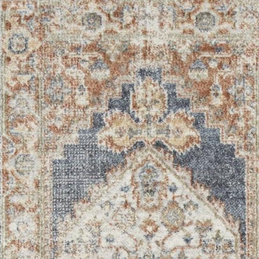 8' Denim Blue Oriental Power Loom Distressed Washable Runner Rug