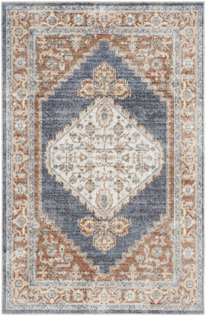 3' X 5' Denim Blue Oriental Power Loom Distressed Washable Area Rug