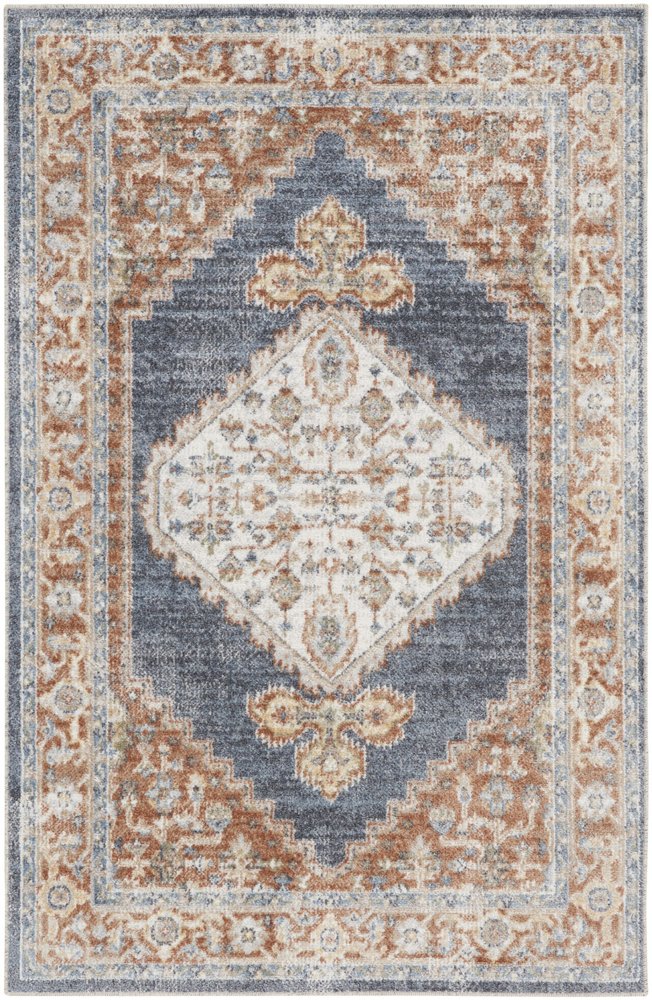 3' X 5' Denim Blue Oriental Power Loom Distressed Washable Area Rug