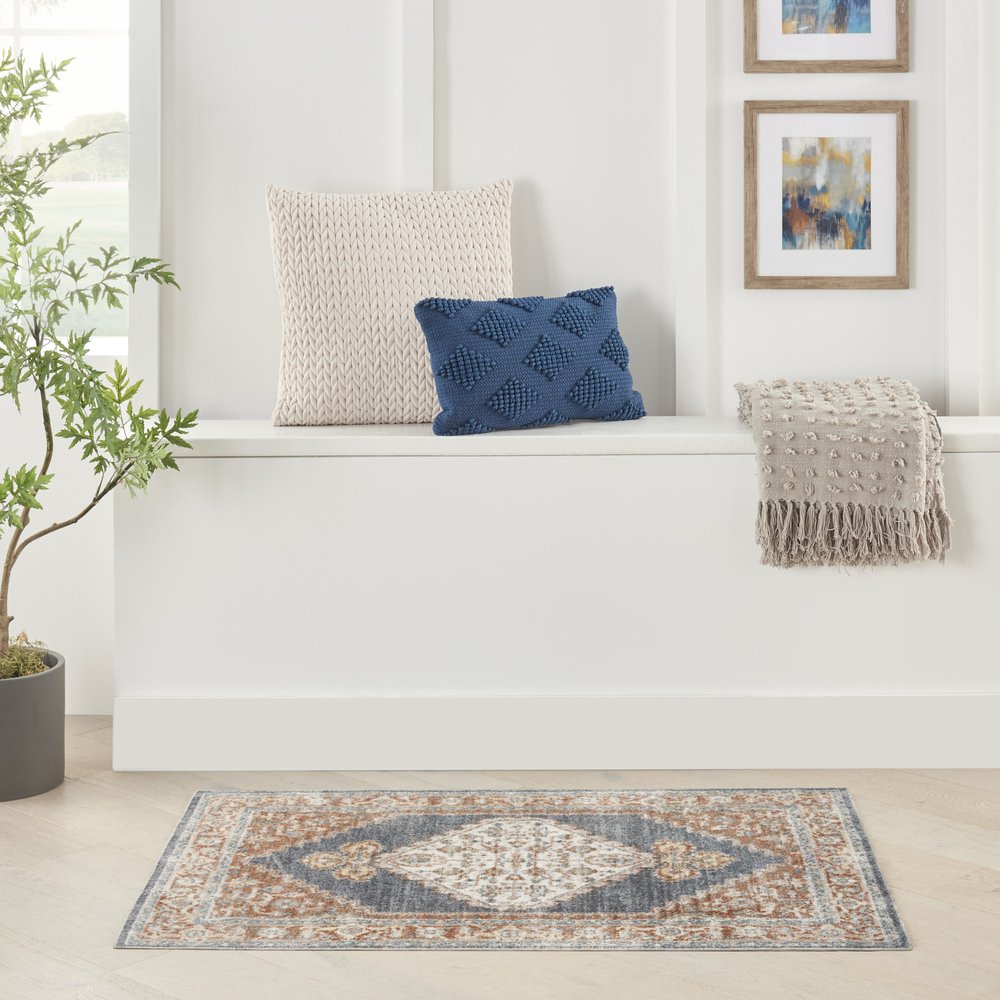 3' X 5' Denim Blue Oriental Power Loom Distressed Washable Area Rug