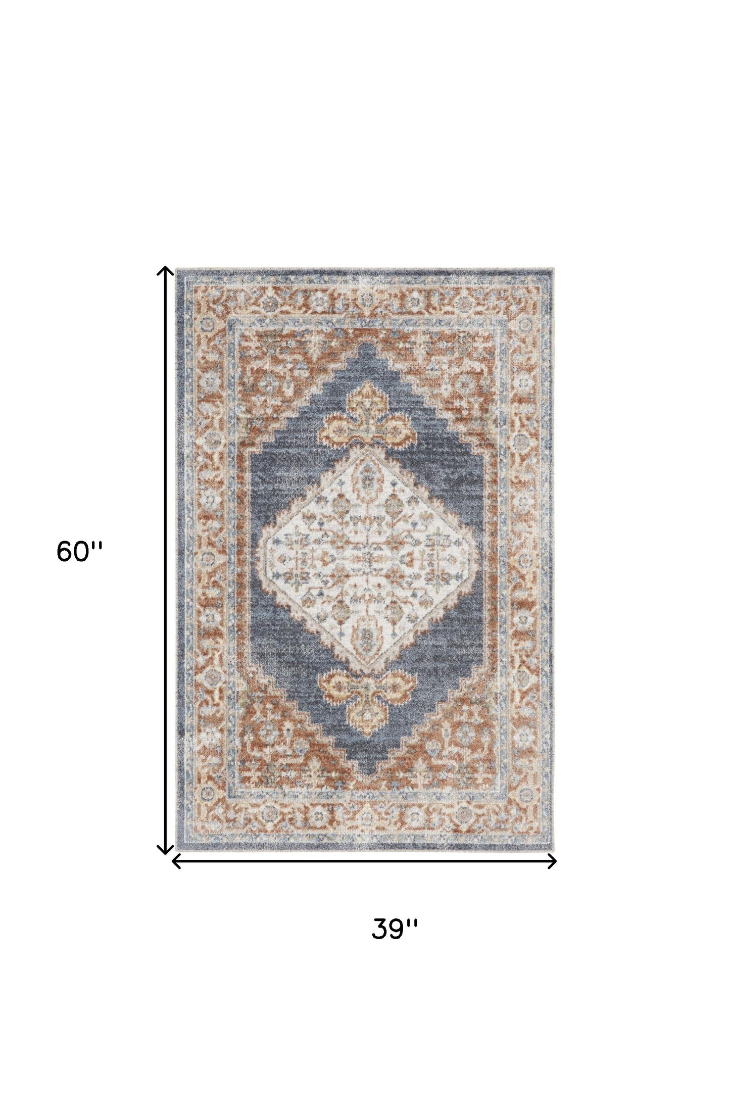 3' X 5' Denim Blue Oriental Power Loom Distressed Washable Area Rug