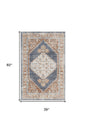 3' X 5' Denim Blue Oriental Power Loom Distressed Washable Area Rug