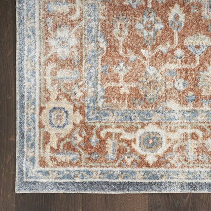 8' X 10' Denim Blue Oriental Power Loom Distressed Washable Area Rug