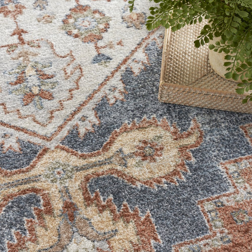 8' X 10' Denim Blue Oriental Power Loom Distressed Washable Area Rug