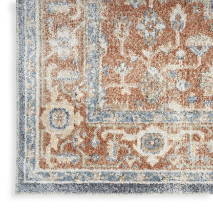 5' X 7' Denim Blue Oriental Power Loom Distressed Washable Area Rug