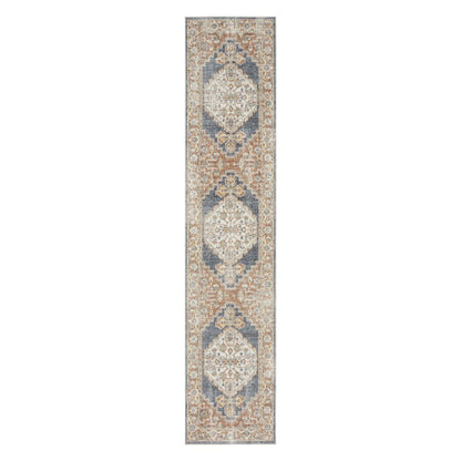 12' Denim Blue Oriental Power Loom Distressed Washable Runner Rug