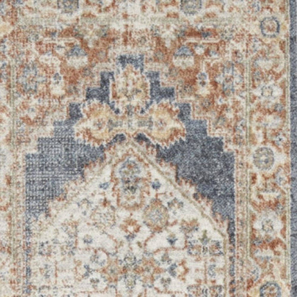 12' Denim Blue Oriental Power Loom Distressed Washable Runner Rug