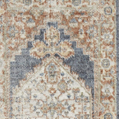 12' Denim Blue Oriental Power Loom Distressed Washable Runner Rug