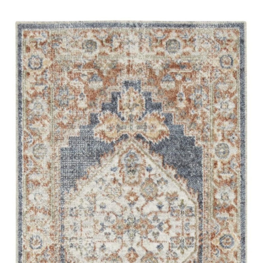 12' Denim Blue Oriental Power Loom Distressed Washable Runner Rug