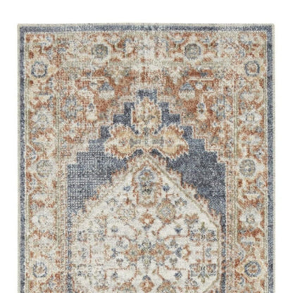 12' Denim Blue Oriental Power Loom Distressed Washable Runner Rug