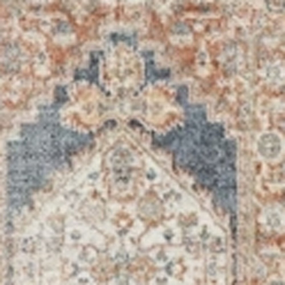 12' Denim Blue Oriental Power Loom Distressed Washable Runner Rug