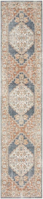 12' Denim Blue Oriental Power Loom Distressed Washable Runner Rug