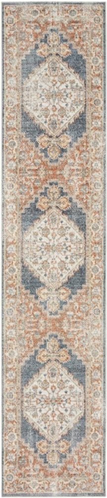 12' Denim Blue Oriental Power Loom Distressed Washable Runner Rug