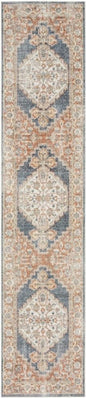 12' Denim Blue Oriental Power Loom Distressed Washable Runner Rug