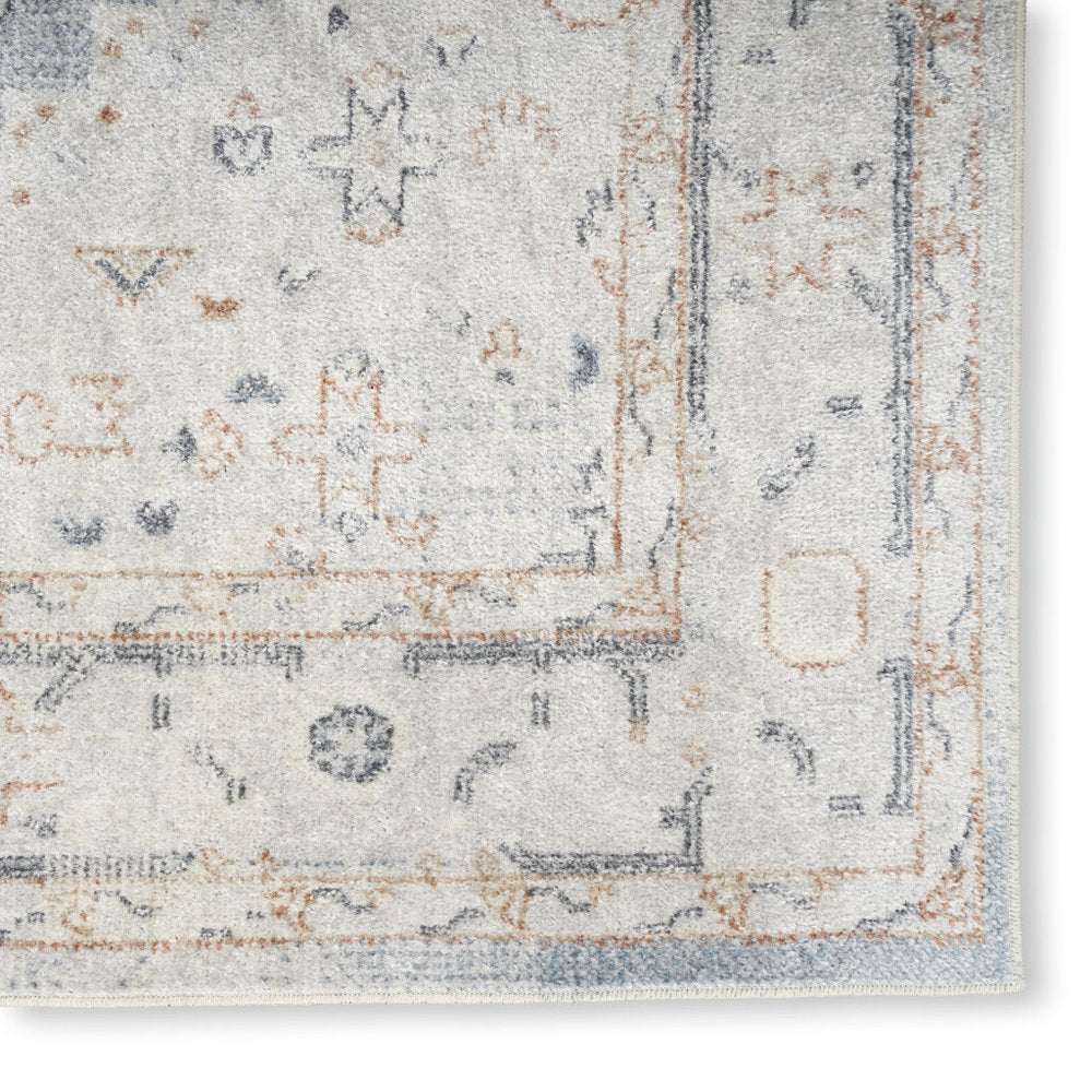 7' X 9' Light Blue Oriental Power Loom Distressed Washable Area Rug