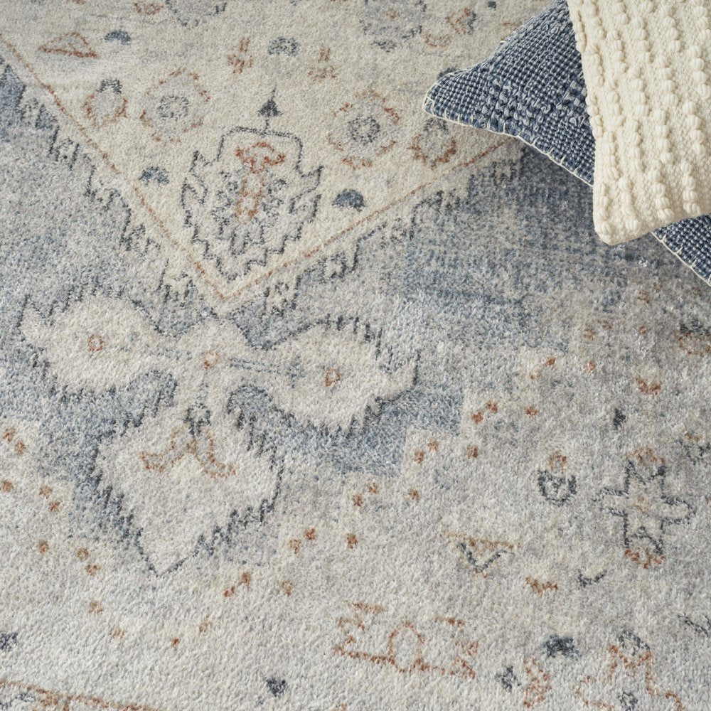 5' X 7' Light Blue Oriental Power Loom Distressed Washable Area Rug