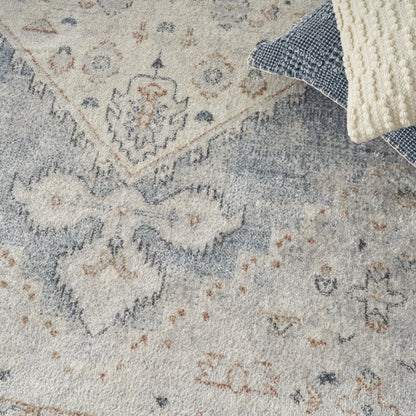 5' X 7' Light Blue Oriental Power Loom Distressed Washable Area Rug