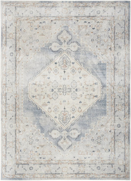 5' X 7' Light Blue Oriental Power Loom Distressed Washable Area Rug