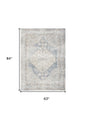 5' X 7' Light Blue Oriental Power Loom Distressed Washable Area Rug