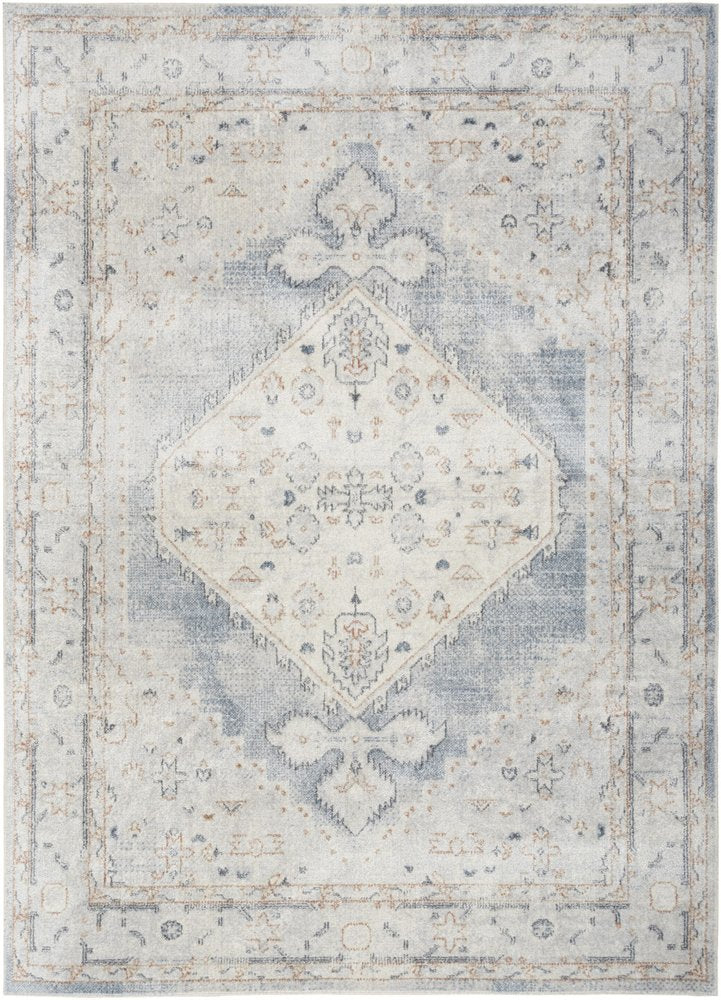 4' X 6' Light Blue Oriental Power Loom Distressed Washable Area Rug