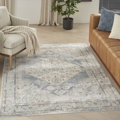 4' X 6' Light Blue Oriental Power Loom Distressed Washable Area Rug