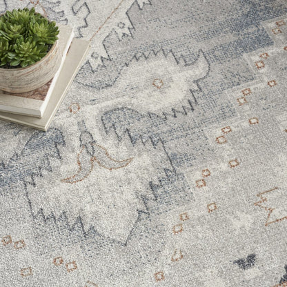 8' X 10' Light Blue Oriental Power Loom Distressed Washable Area Rug