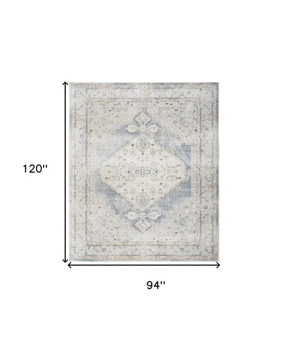 8' X 10' Light Blue Oriental Power Loom Distressed Washable Area Rug