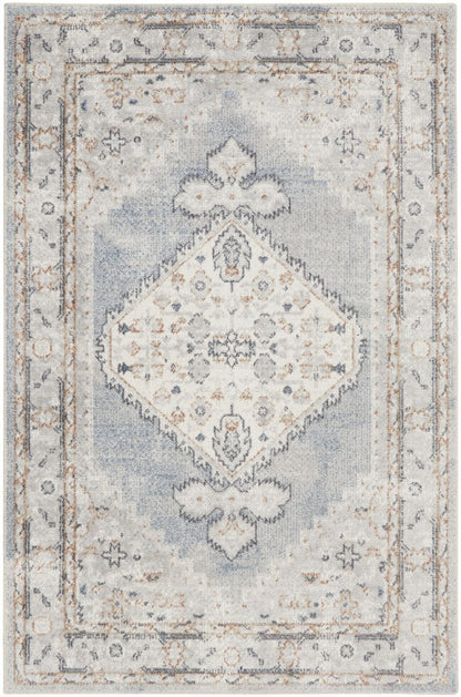 3' X 5' Light Blue Oriental Power Loom Distressed Washable Area Rug