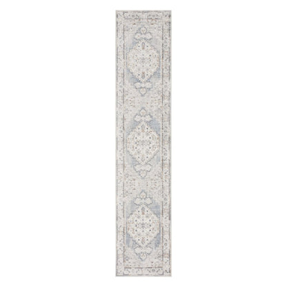 8' Light Blue Oriental Power Loom Distressed Washable Runner Rug
