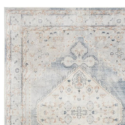8' Light Blue Oriental Power Loom Distressed Washable Runner Rug