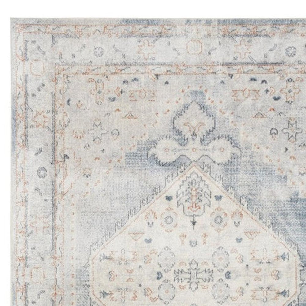 8' Light Blue Oriental Power Loom Distressed Washable Runner Rug