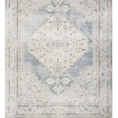 8' Light Blue Oriental Power Loom Distressed Washable Runner Rug