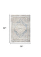 8' Light Blue Oriental Power Loom Distressed Washable Runner Rug
