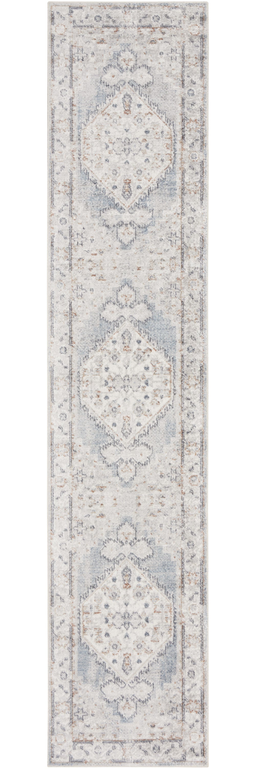 8' Light Blue Oriental Power Loom Distressed Washable Runner Rug