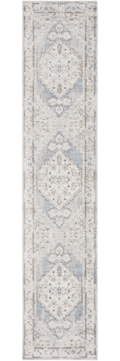 8' Light Blue Oriental Power Loom Distressed Washable Runner Rug