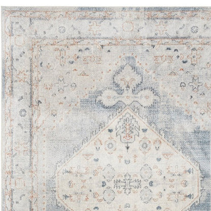 8' Light Blue Oriental Power Loom Distressed Washable Runner Rug