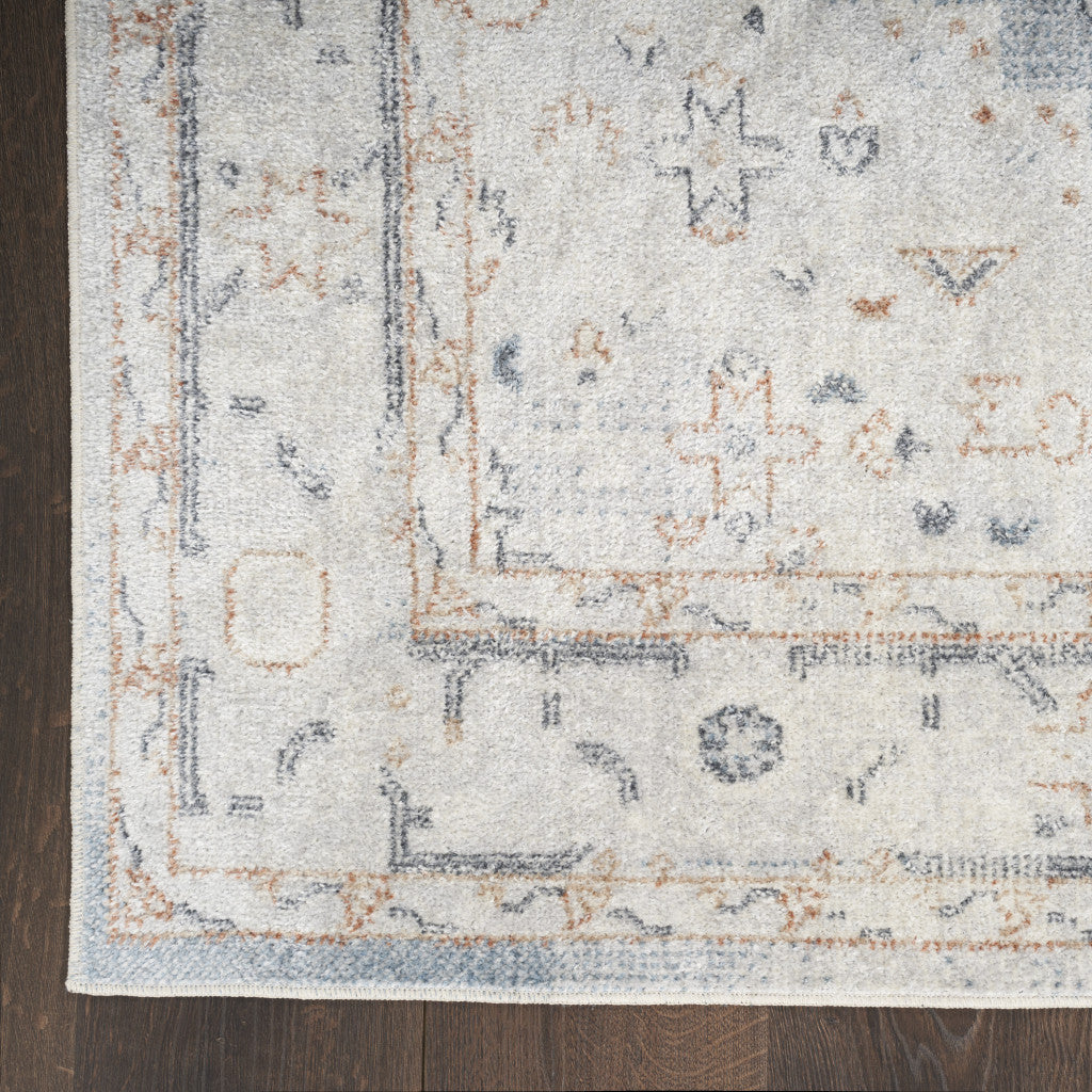 8' Light Blue Oriental Power Loom Distressed Washable Runner Rug