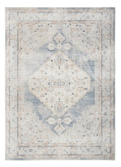 8' Light Blue Oriental Power Loom Distressed Washable Runner Rug