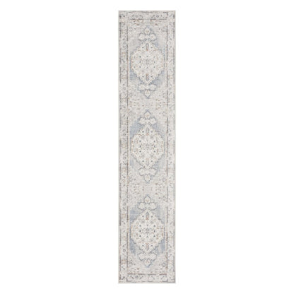 12' Light Blue Oriental Power Loom Distressed Washable Runner Rug