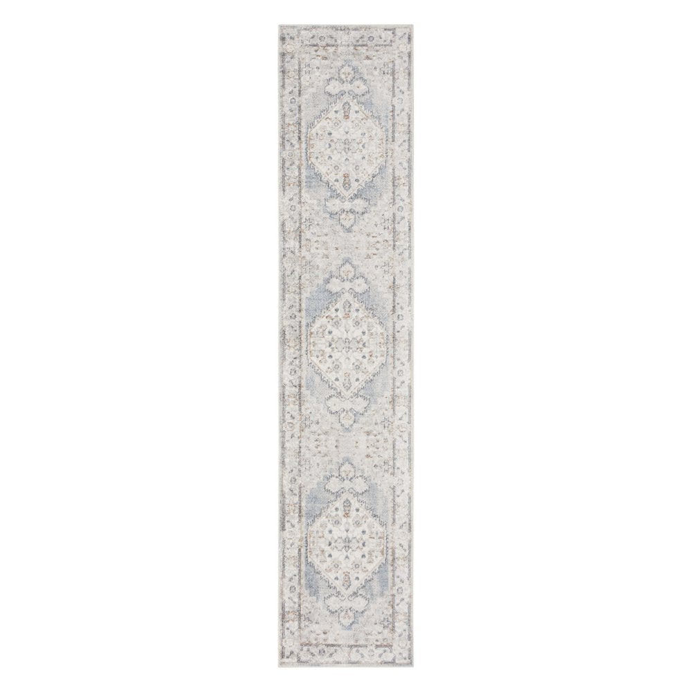 12' Light Blue Oriental Power Loom Distressed Washable Runner Rug