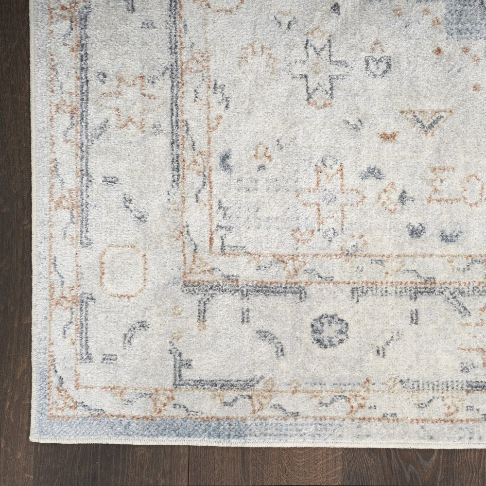 12' Light Blue Oriental Power Loom Distressed Washable Runner Rug