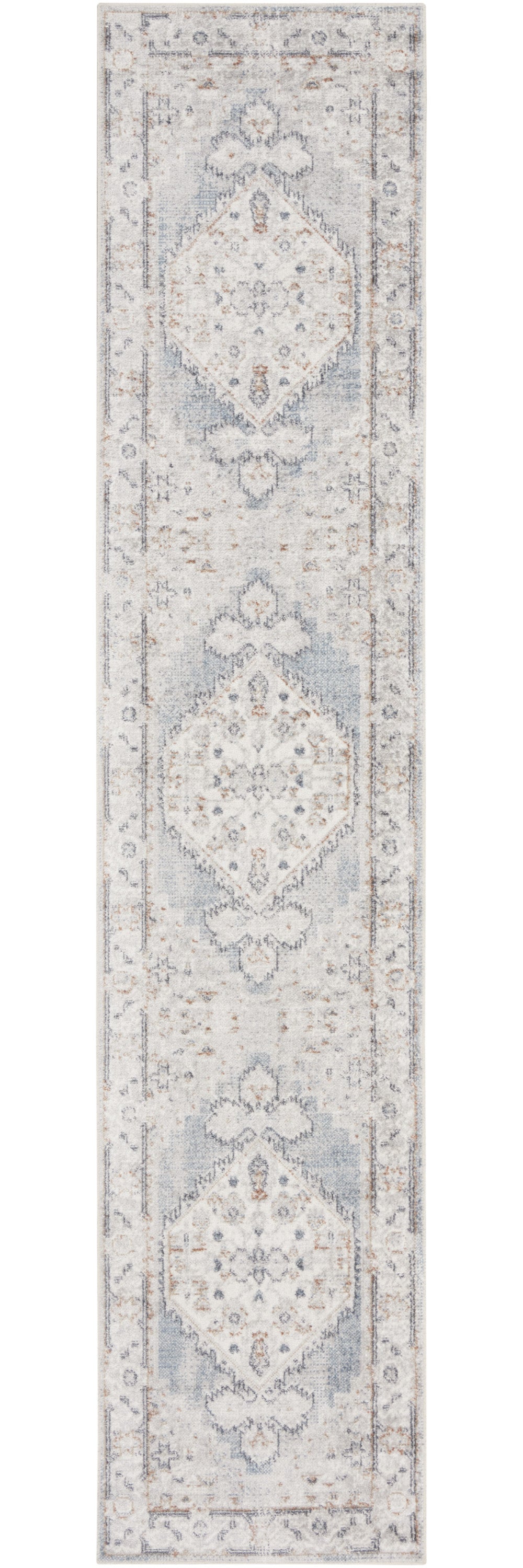 12' Light Blue Oriental Power Loom Distressed Washable Runner Rug